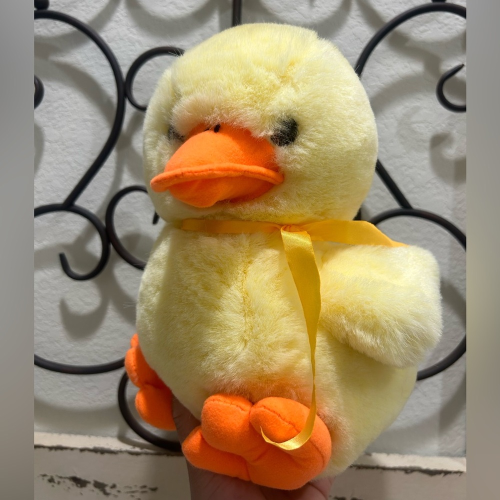 Vintage Easter Duck Yellow Plush  Toy stuffed animal firm body large